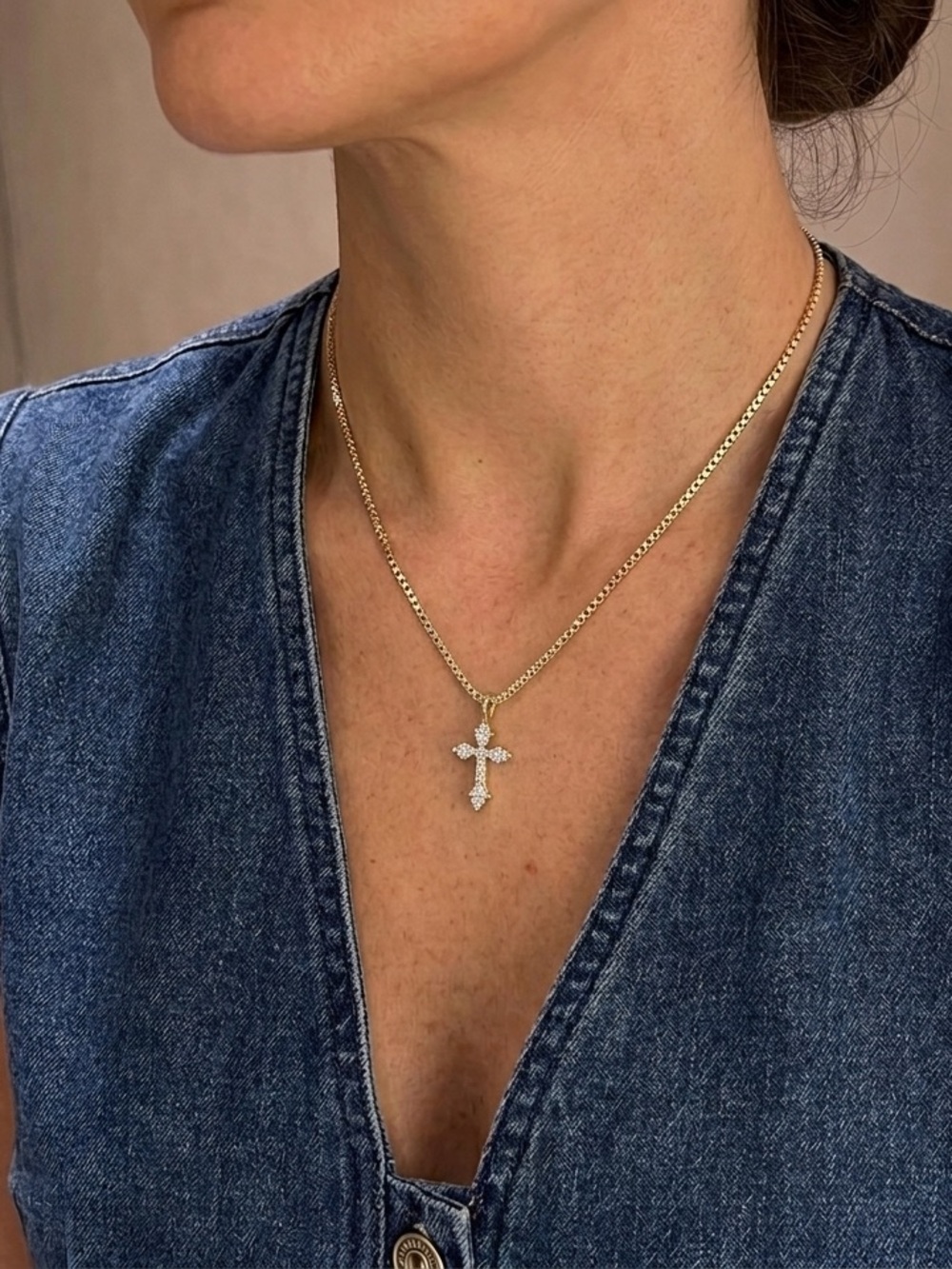 GOLD Cross Necklace for woman | Dainty Cross Necklace | CZ Pendant Cross Pendant